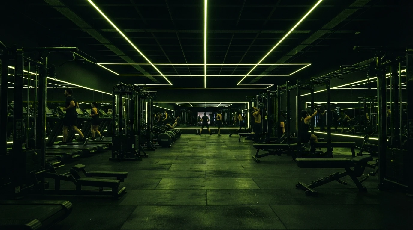 Sala de un gimnasio moderno de noche